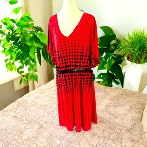 Women’s LANE BRYANT Red Polka Dot Dress Size 26/28 with belt
